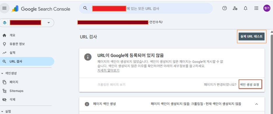 구글서치콘솔 등록-url 빠른 등록 제출하기